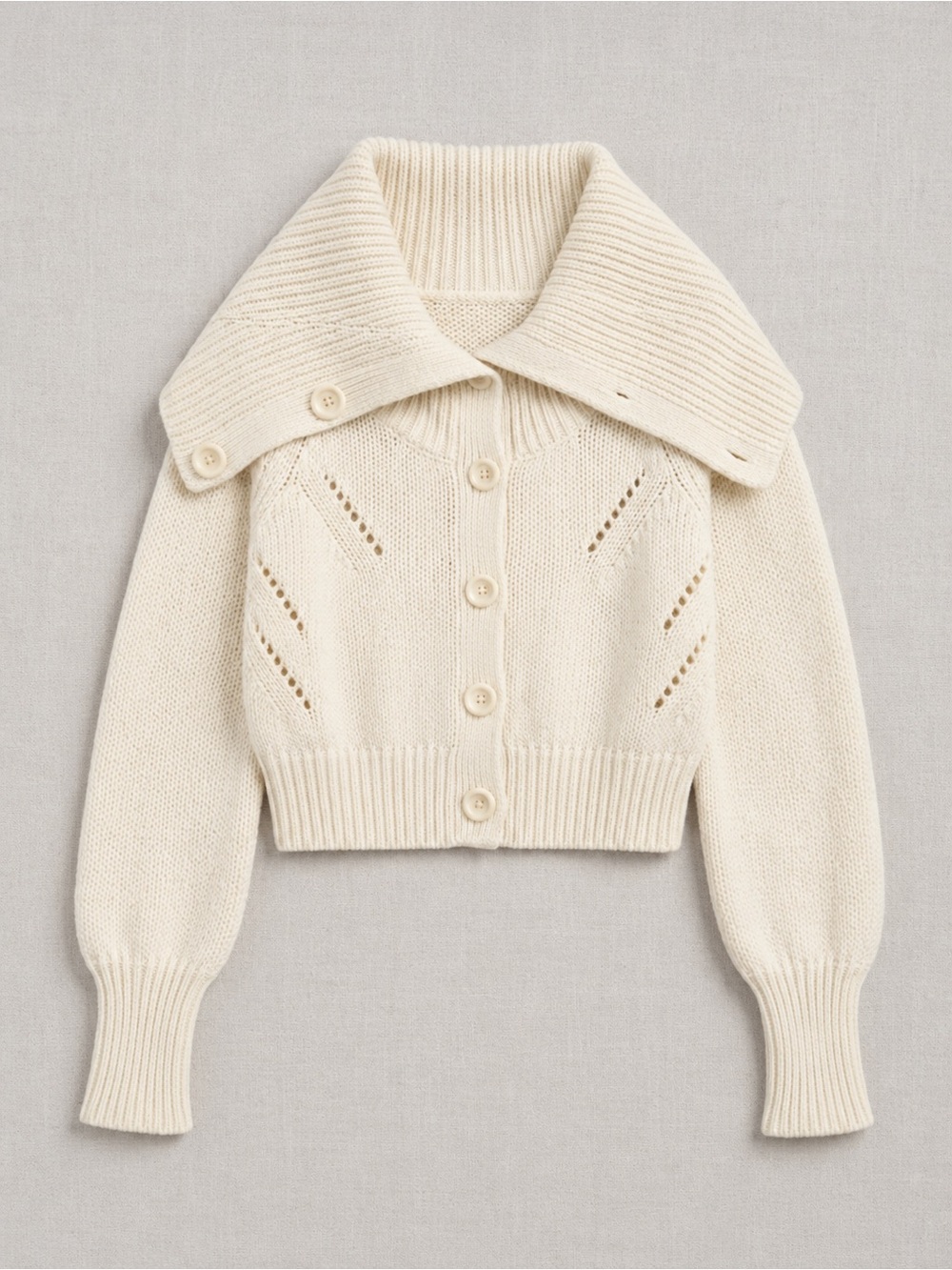 Moda International Cream Button-Front Knit Cardigan with Wide Collar